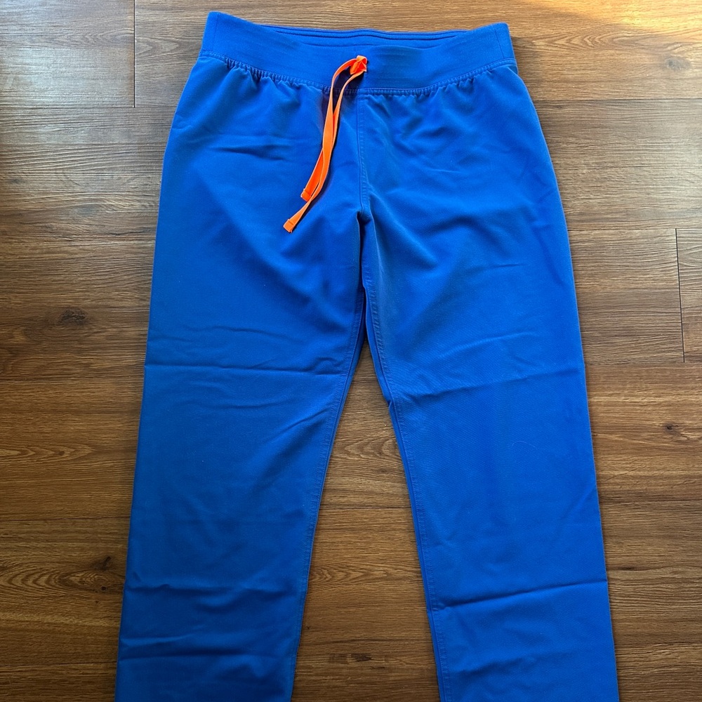 Figs Women’s Scrub Bottoms in Blue with Orange Accent